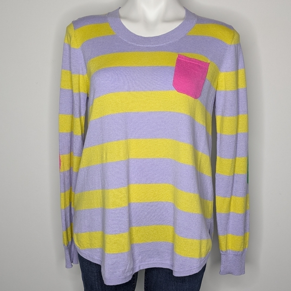 Zaket & Plover Yellow Purple Stripe Color Block Elbow Silk Blend Sweater M